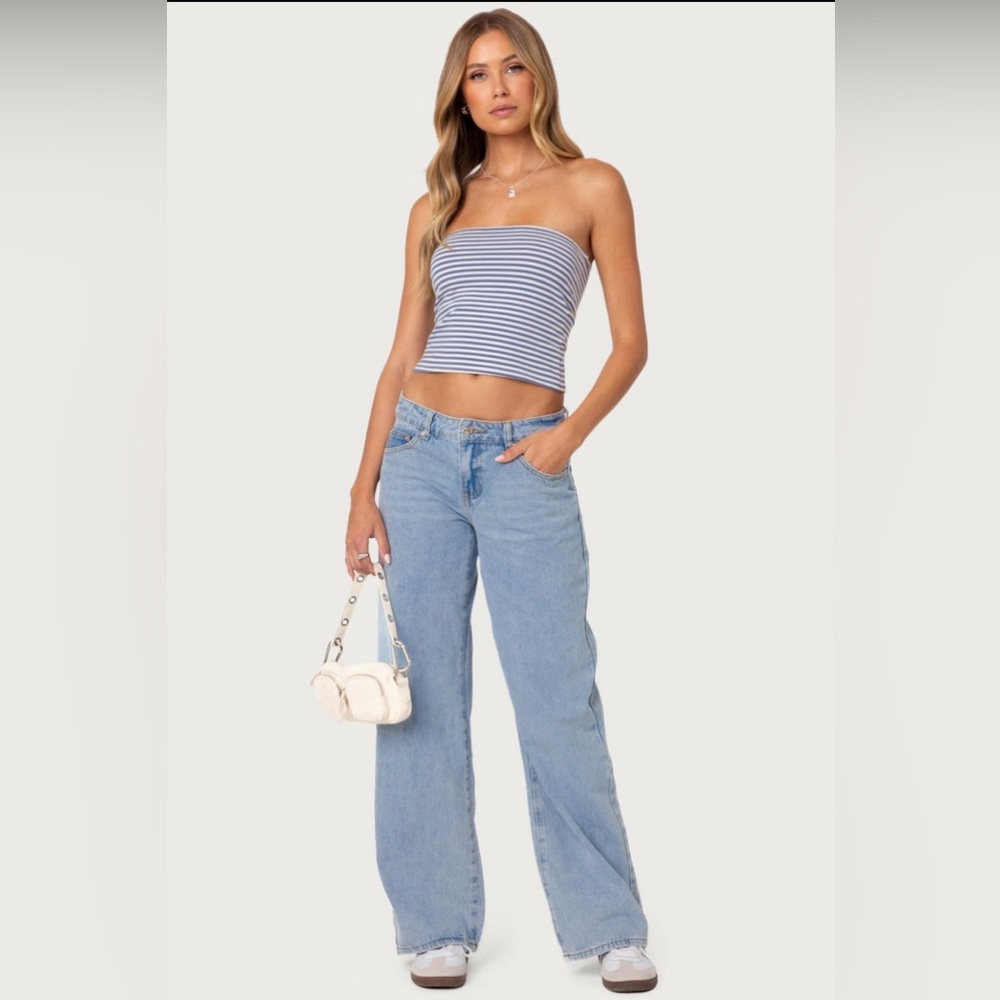 Edikted Light Blue Women's Wide Leg Jeans